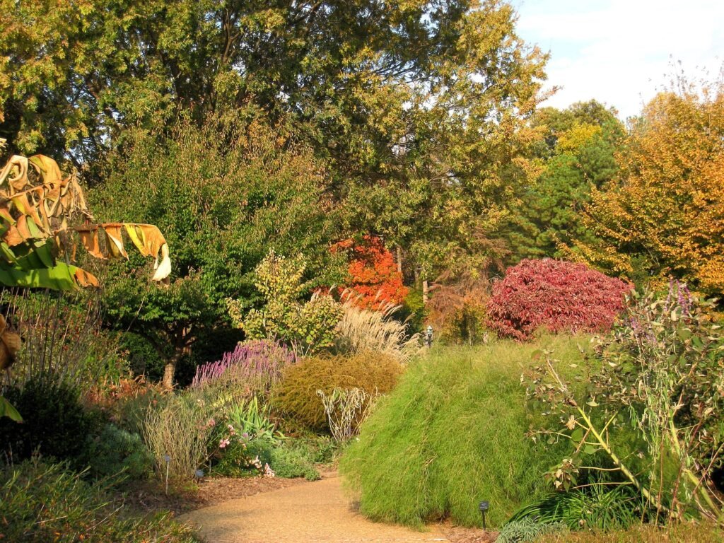 Atlanta Botanical Garden pathway in Midtown Atlanta at dusk