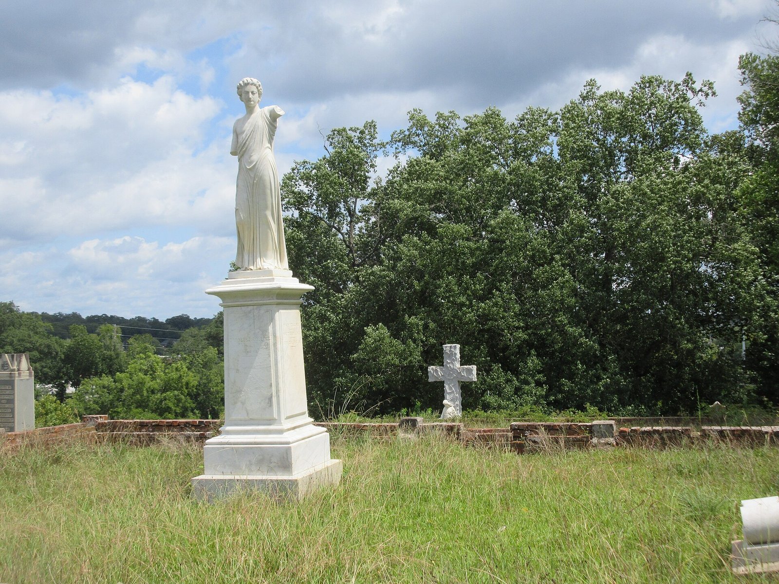 Historic monuments and river bluff view at Rose Hill Cemetery in Macon, GA