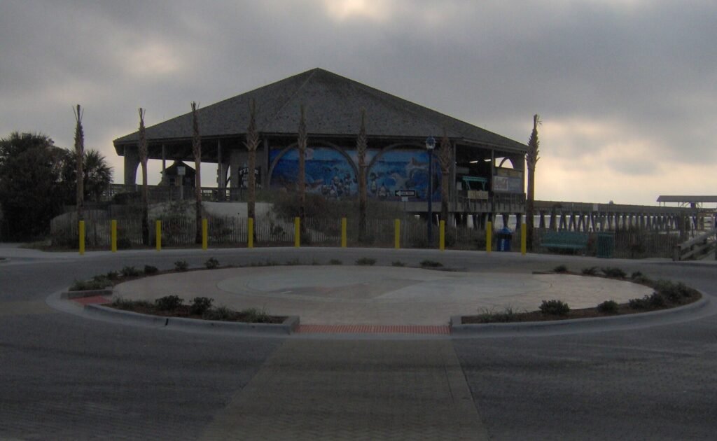 Wooden boardwalk beach access crossover over the dunes at Tybee Island