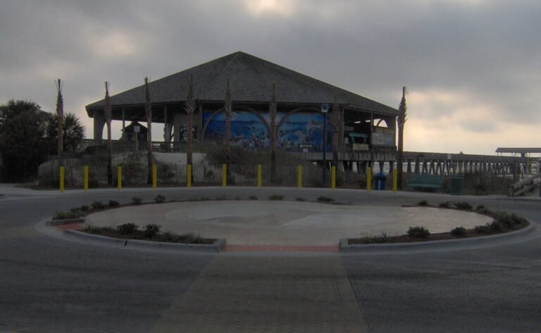 Wooden boardwalk beach access crossover over the dunes at Tybee Island