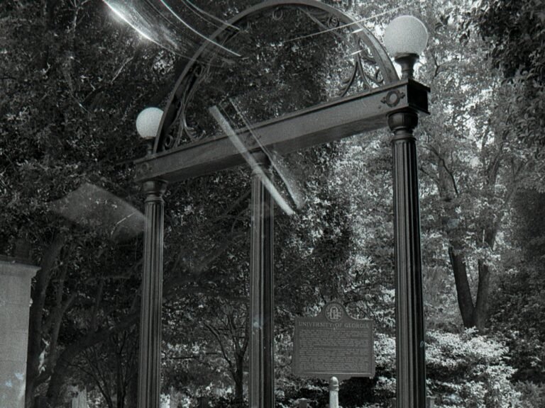 The UGA Arch in black and white at the University of Georgia in Athens, Georgia
