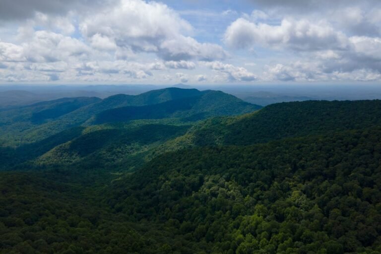 Forested Blue Ridge Mountains in North Georgia seen from the air near Suches